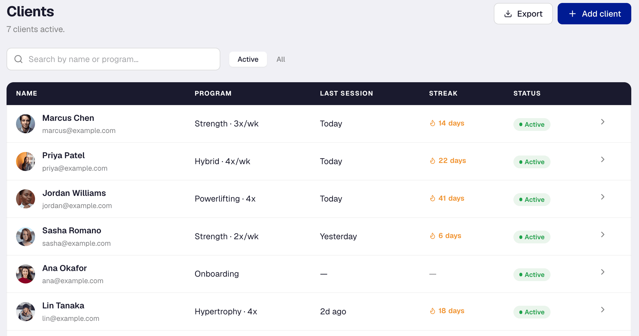 Momentum client management roster