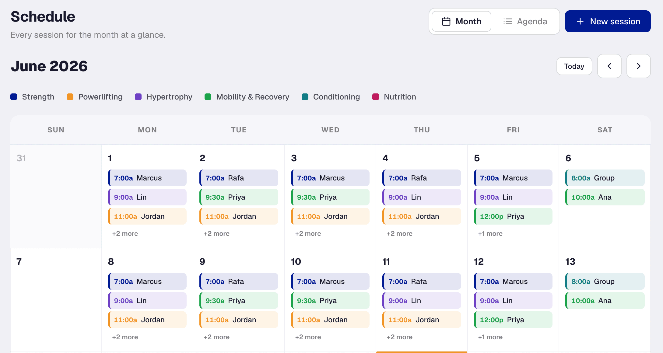 Momentum weekly schedule view